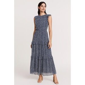 J. Crew Ruffle Floral Navy Blue Maxi Dress